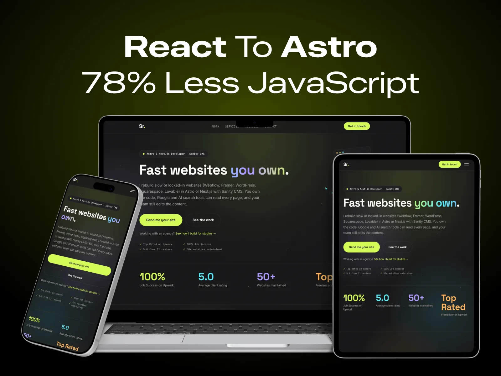 sohailrana.com on laptop, tablet and phone after the rebuild from React to Astro